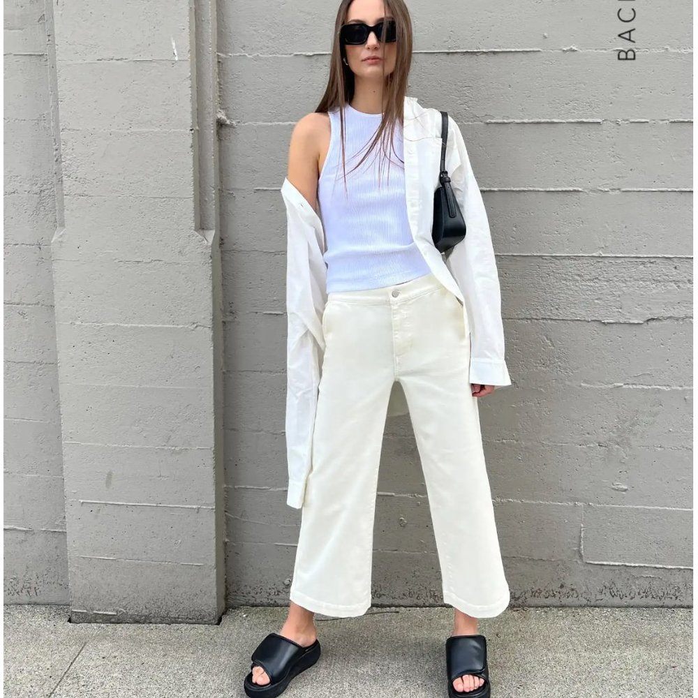 OAK & FORT WHITE CROPPED TWILL WIDE LEG PANT/JEAN SIZE MEDIUM